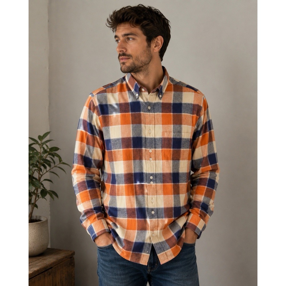 Club‎ Room Mens Flannel Size Med, 100% Cotton Button Down Shirt Plaid Pattern